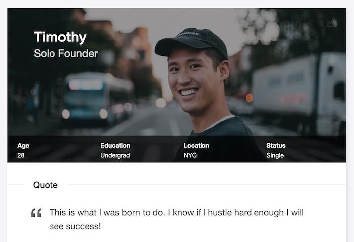 Screenshot of a user persona built with the userforge template