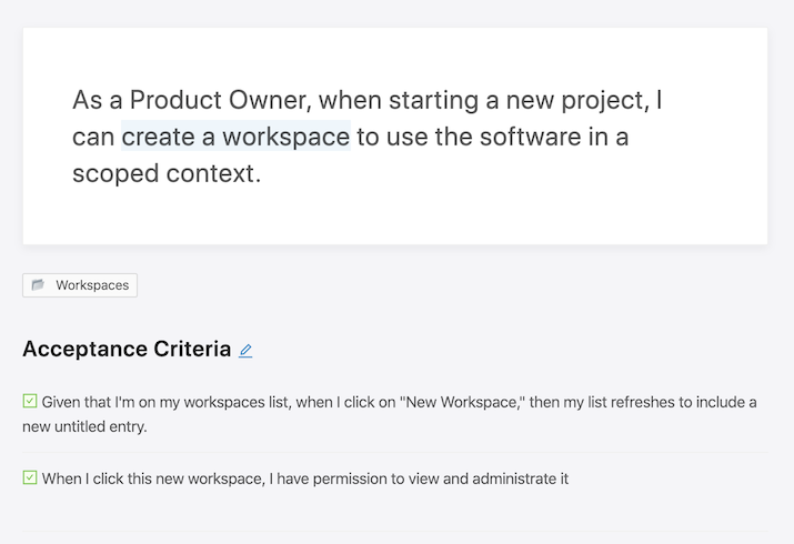 Screenshot of a user story built with the userforge template